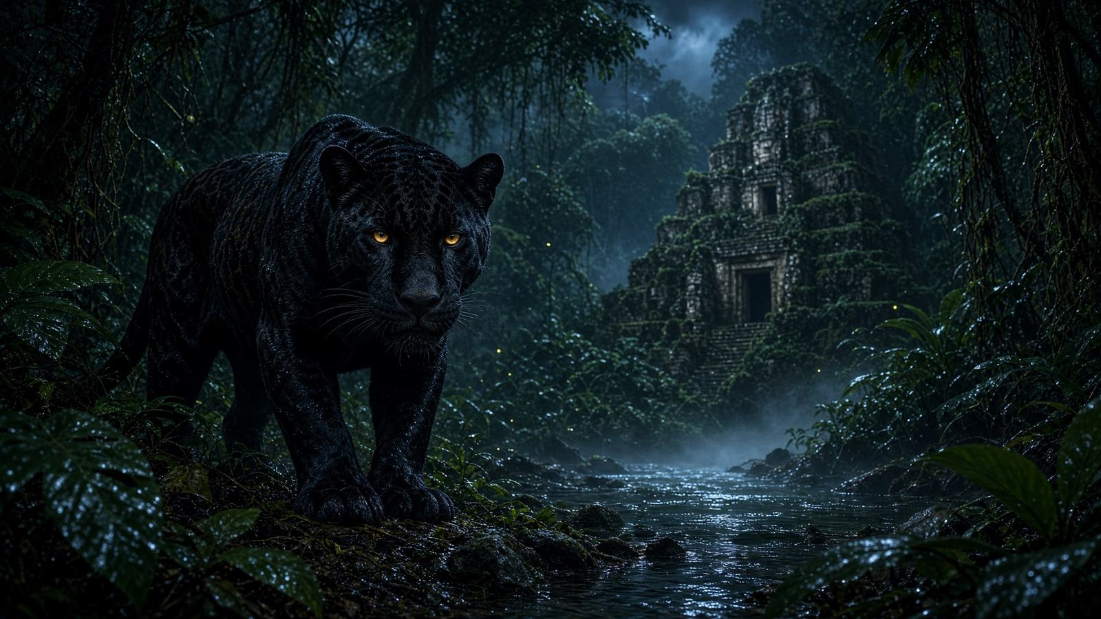 Jaguar a orillas del río, selva de Chiapas